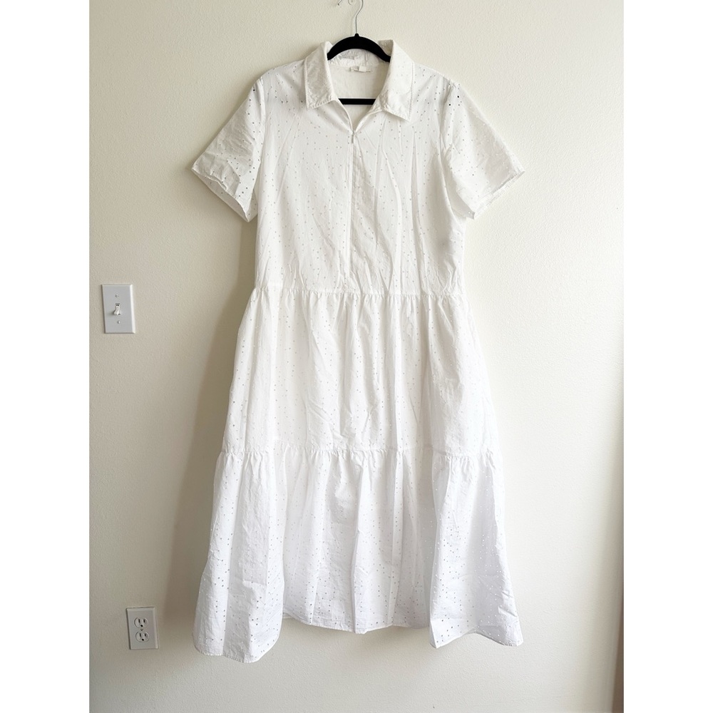 COS White Embroidered Dress with gathered panels 12 - Picture 2 of 12